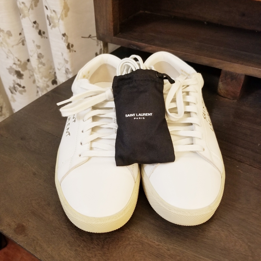 Mens White Saint Laurent Court Classic Sneakers - Picture 2 of 4